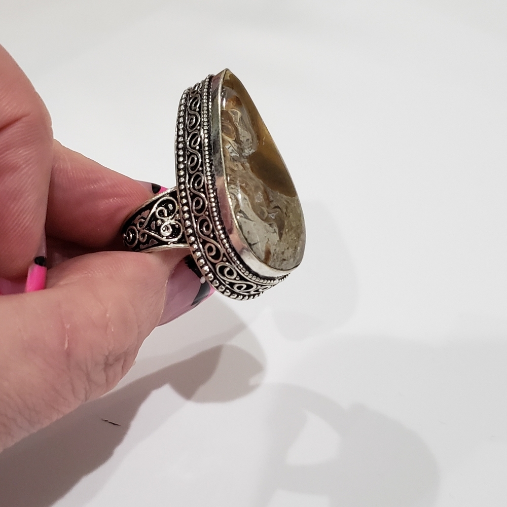 Coffee Bean Jasper 925 Vintage Ring - Picture 7 of 14